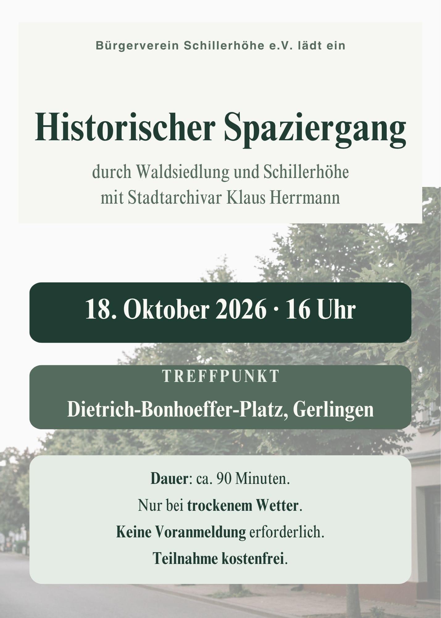 Flyer zum historischen Spaziergang durch Waldsiedlung und Schillerhöhe