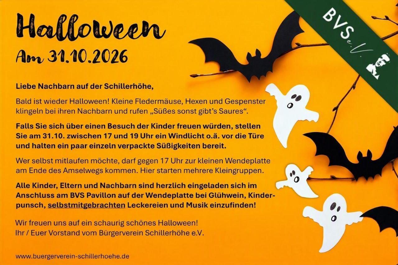 Grafik mit Halloween-Motiven und Einladung für die Schillerhöhe